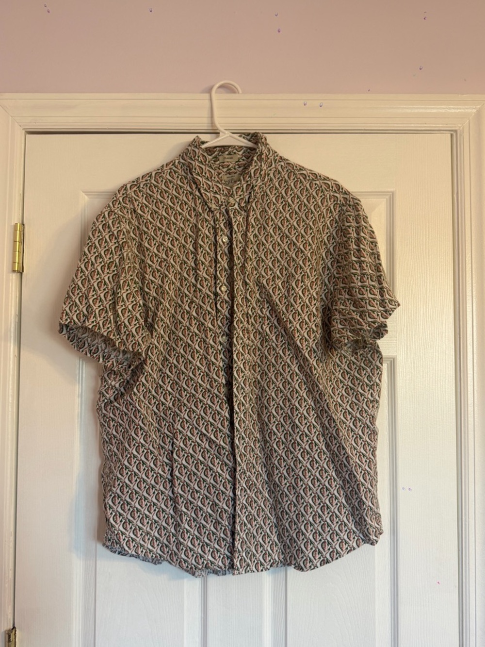 J. Crew Short-Sleeve Button-Down Shirt - Beige with Multi-Color Geometric Print